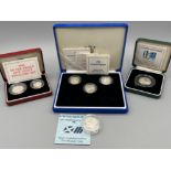 Silver proof £1 coins, silver £2 coin and silver 50p coin all with certificates