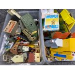 Two boxes of model terrain including a mixture of buildings & trees also includes Airfix military