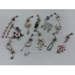 11x silver stone set belly bars, 55.7g