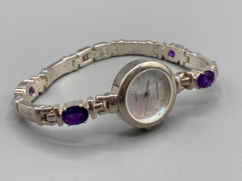 Silver and Amethyst Quartz bracelet watch, 43.6grm - Image 3 of 3