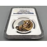 2014 Mothers love Tuvalu silver 50 cent brown bear coloured early release coin. Graded and sealed by