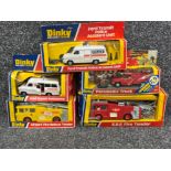 Dinky die cast Emergency vehicles x5. Including E.R.F Fire tender, Paramedic truck, Airport fire