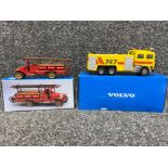 Die cast models including Volvo F12 fire crash carrier and fire truck in original boxes