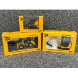 JOAL precision die cast JCB 8016 mini excavator, JCB 190 compact track loader and JCB 406 wheeled