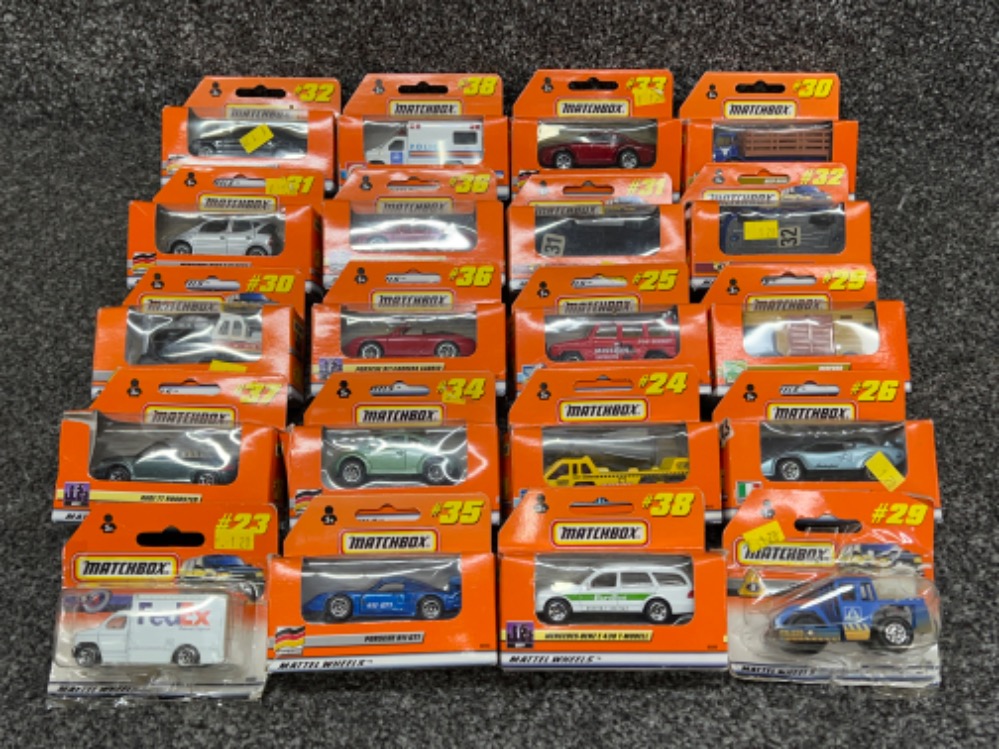 Matchbox Mattel wheels die cast vehicles x20. Numbers between 23-38 all in original boxes