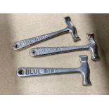 3 vintage metal toffee hammers includes 2x Blue Bird & 1x Walkers