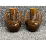 Pair of 19th century pottery vases in the manner of clement Messier with brown glaze and batwing