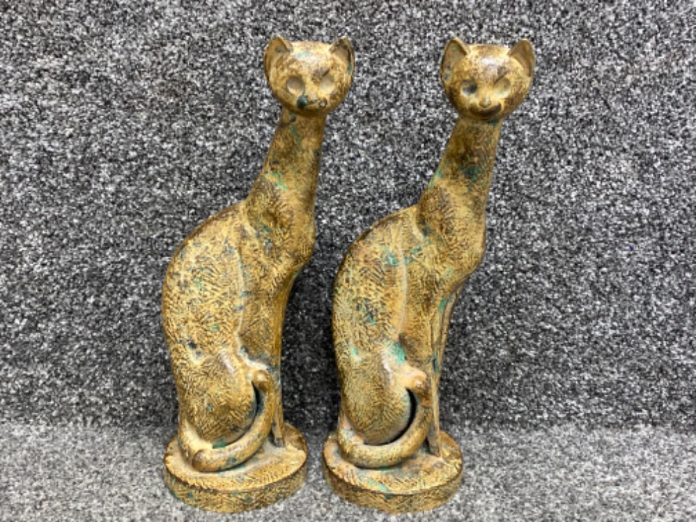 A pair of Cast Iron hand painted Siamese cat ornaments- height 29cm