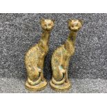 A pair of Cast Iron hand painted Siamese cat ornaments- height 29cm