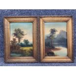 A pair of oil paintings of a mountainous landscape and trees in gilt frames