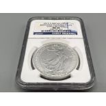 2015 Great Britain silver £2 Brittannia textured fields early release 1oz coin. Graded and sealed by