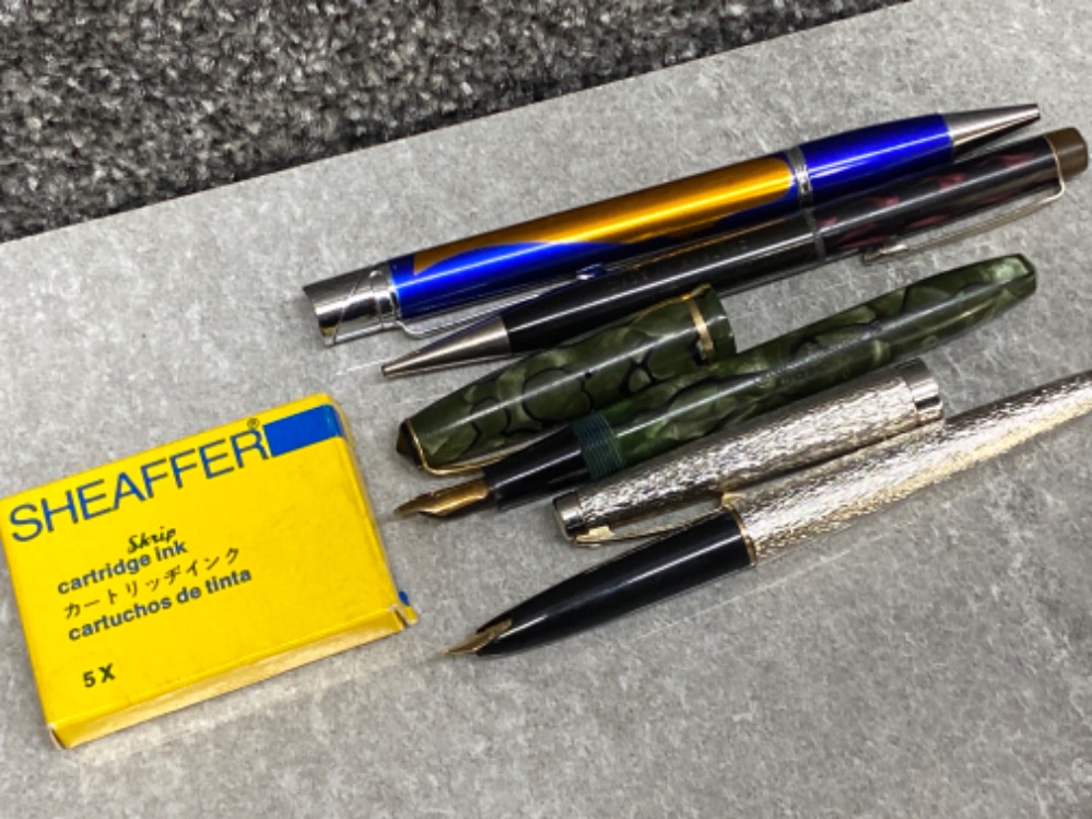 3x pens including two fountain pens includes a Sheaffer with 14K gold nib & Conway Stewart 15,
