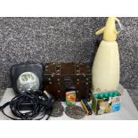Job lot including Vintage oriental style jewellery box, soda syphon with refills, Nomad Jukebox,