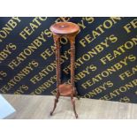 Reproduction mahogany plant stand with barley twist supports