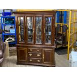 Large mahogany wall unit with glazed quadruple doors & below cupboards & drawers