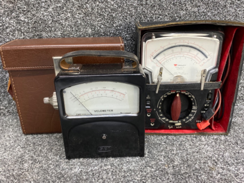 Vintage cased Bakelite Multimeter with leads & leather case together with a leather cased Bakelite