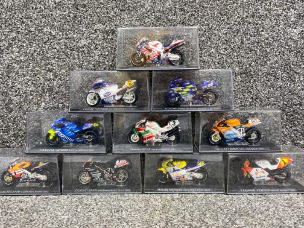 Total of ten model Super-bikes all in original display cases including Yamaha YZR500 & Suzuki GSV-R