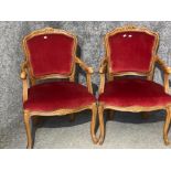 A pair of French style open armchairs