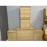 Large modern 4 drawer chest together with 4 matching bedside chests