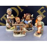 4x West German Goebel Hummel figures in mixed conditions (boy with umbrella damage repaired)