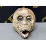 Studio pottery Bisque fired life-like mask of a chimpanzee with no obvious makers marks