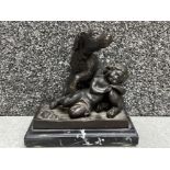 Bronze figure of a child with dog on marble plinth - signed B.M 1802