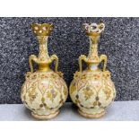 Superb pair of 19th century Limoges porcelain double handled vases with reticulated rims by