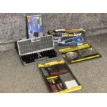 Work zone reciprocating saw, socket set (new), magnetic storage set, and drill and driver set
