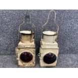 Pair of Vintage metal railway lamps/lanterns - both with red glass