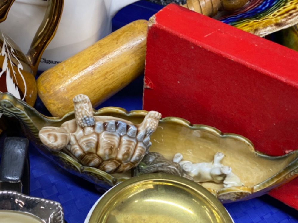 Mixed tray lot containing metal bear money box, Wade whimsy’s & jugs plus Poole lidded dish etc - Image 3 of 3