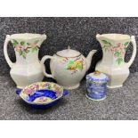 Total of 5 pieces of Maling lustre China includes rare lidded pot, small bowl, teapot & 2 large