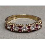 9ct gold, Ruby & CZ half eternity ring, size M1/2, 2.3G gross