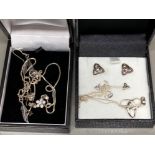 2 boxes containing Silver celtic knot earrings, small knot earrings and silver celtic knot pendant