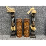 2 bamboo carvings and 2 tribal carvings