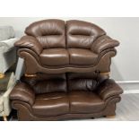 2 piece brown leather suite, comprising of two 2-seater sofas