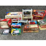 Box lot of miscellaneous die cast emergency vehicles all in original boxes including Maisto,