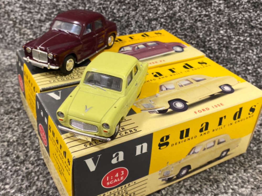 Two 1:43 scale Vanguards diecast model cars part of the 1950s-60s popular saloon cars collection