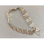 Silver 5 bar gate bracelet with padlock & safety chain, 8.4g