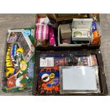 3x boxes of miscellaneous to include telescopic fishing Rod, boxed wristwatch sets, pinball game