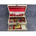 Cream 3 tier jewellery box & contents (mixed costume jewellery)