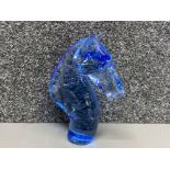 Blue glass ‘possibly Murano’ horse bust ornament, height 22cm