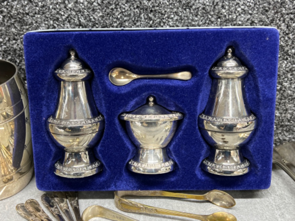 2 x silver spoons, EPNS spoons and tongs and silver plated Georgian style condiments set - Image 3 of 3
