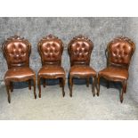 Set of 4 Mahogany leather metal studded chairs