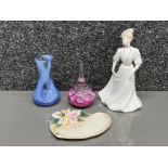 Coalport figurine, 2 x paperweights and Franz small dish