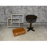 Small mahogany side table, small tanned vase and wall floating shelves