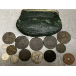 Vintage Purse Containing Miscellaneous old coins - (some dated 1800s) Includes 4x cartwheel coins