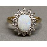 9ct gold Opal & CZ cluster Ring, size M1/2, 2.4g