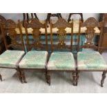 4x antique carved mahogany framed & metal studded dining chairs