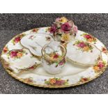 Total of 6 pieces of Royal Albert old county roses, including large plate, lidded pot etc