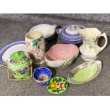 Box lot containing miscellaneous Maling pieces including tureens, plates, lustre jug & lidded pot